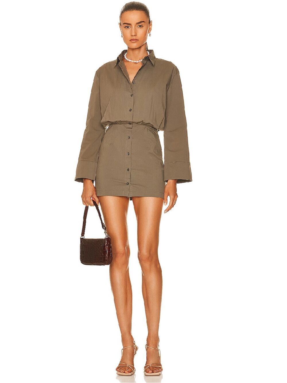 Shani Shemer Venessa Shirt Dress Olive Green Womens Size XS New Button Front